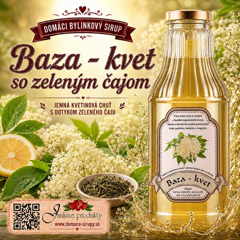 domáci bylinkový sirup baza kvet so zeleným čajom domáce produkty od Janky